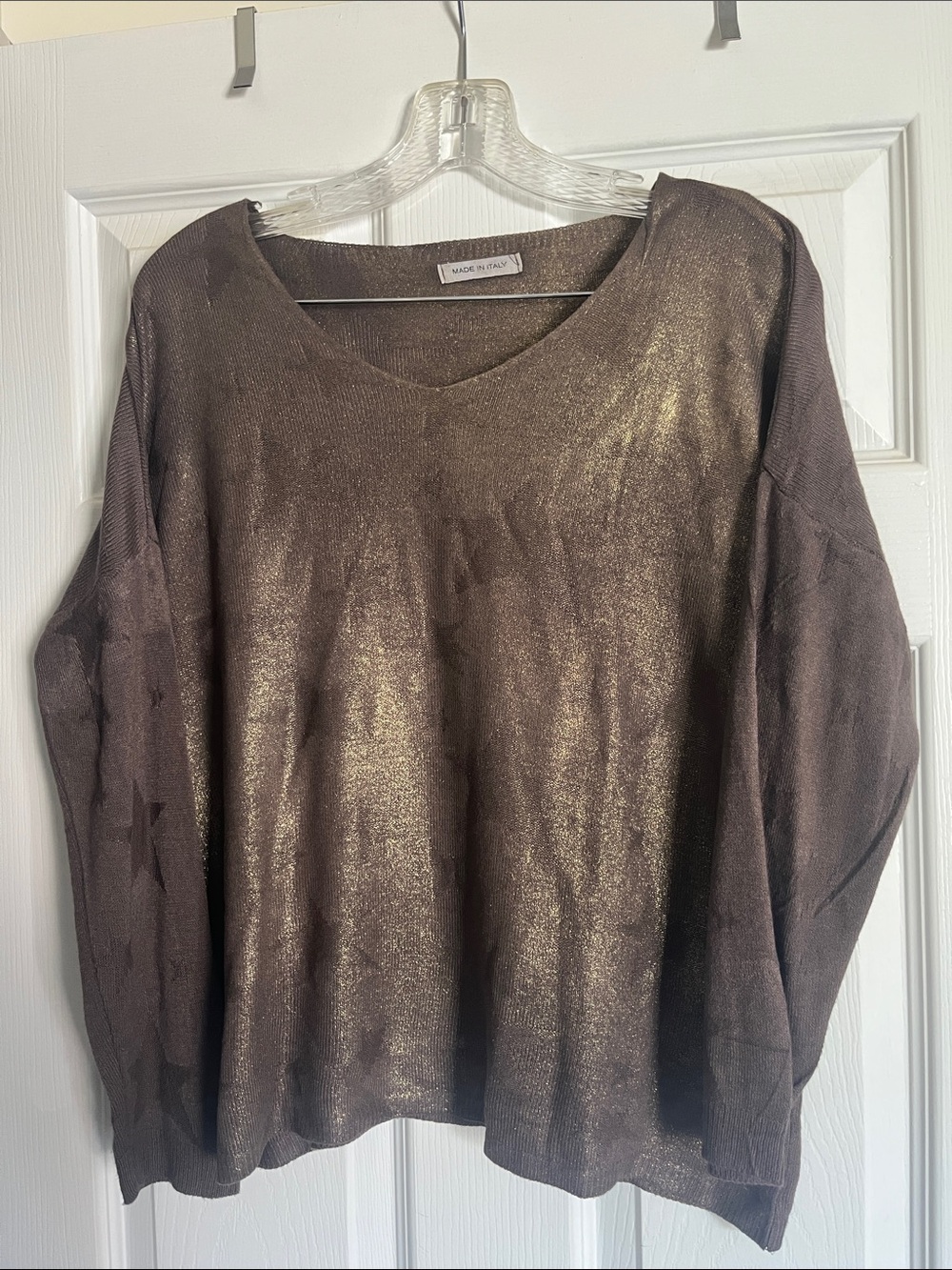Made in Italy Metallic Brown V-Neck Sweater